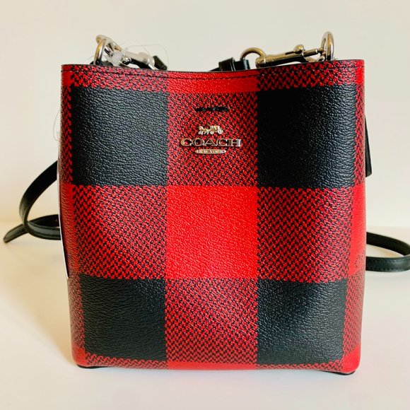 NWT! COACH MINI TOWN BUCKET WITH BUFFALO PLAID PRINT CROSSBODY BAG - Picture 2 of 11